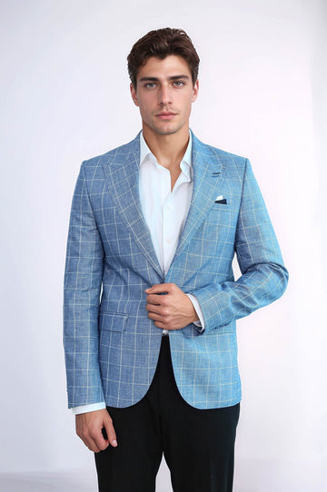 Blazer bleu à col pointu et large à un bouton - Wessi