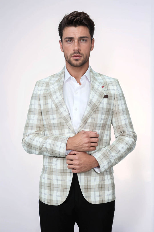 Single Button Wide Pointed Collar Light Brown Blazer - Wessi