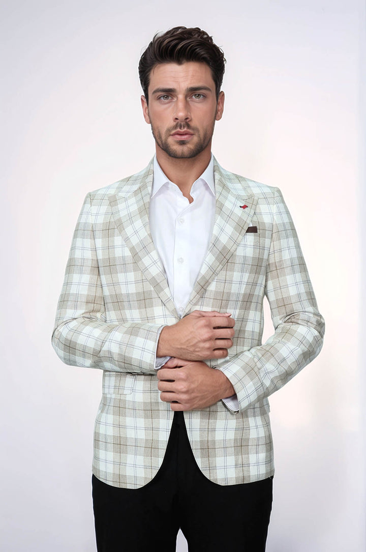 Blazer Marrón Claro Con Un Solo Botón Y Cuello Ancho En Punta - Wessi