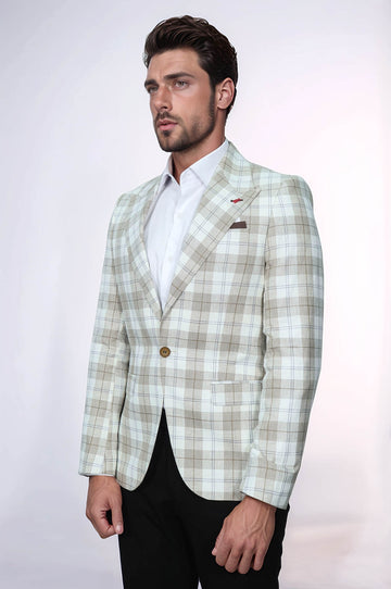 Single Button Wide Pointed Collar Light Brown Blazer - Wessi