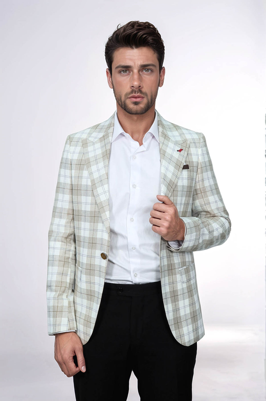 Blazer Marrón Claro Con Un Solo Botón Y Cuello Ancho En Punta - Wessi