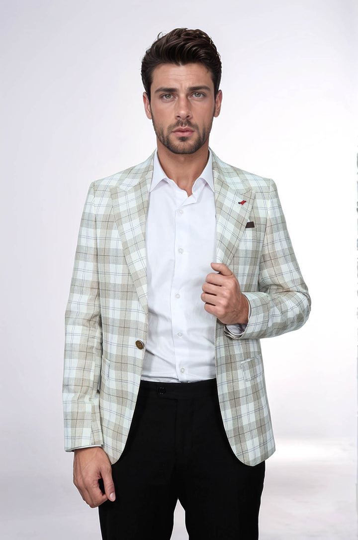Blazer Marrón Claro Con Un Solo Botón Y Cuello Ancho En Punta - Wessi