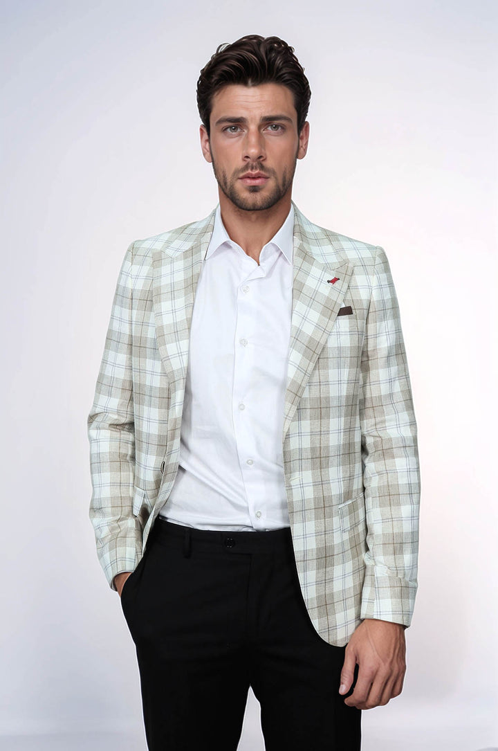 Blazer Marrón Claro Con Un Solo Botón Y Cuello Ancho En Punta - Wessi