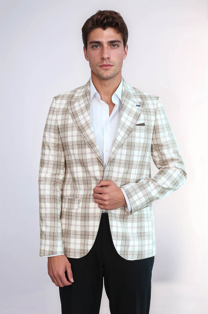Blazer Beige Con Un Solo Botón Y Cuello Ancho En Punta - Wessi