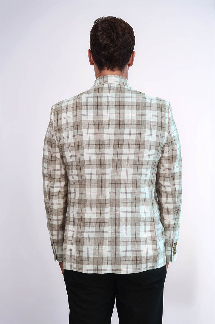Blazer Beige Con Un Solo Botón Y Cuello Ancho En Punta - Wessi