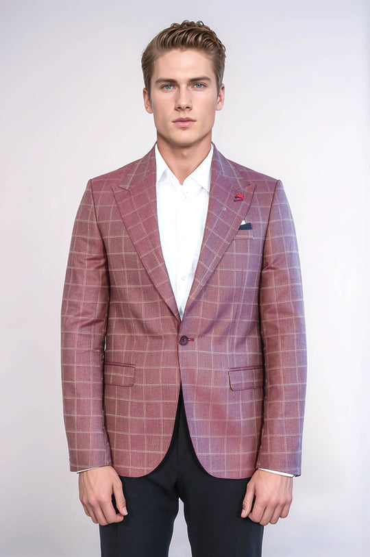 Single Button Wide Pointed Collar Burgundy Blazer - Wessi