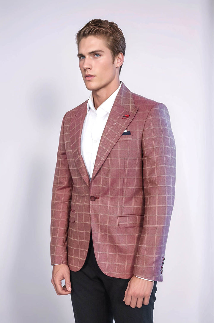 Blazer Burdeos Con Un Solo Botón Y Cuello Ancho En Punta - Wessi