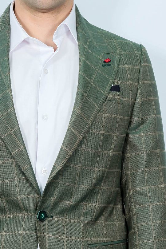 Single Button Wide Pointed Collar Green Blazer - Wessi