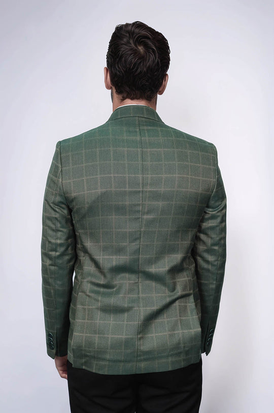 Single Button Wide Pointed Collar Green Blazer - Wessi