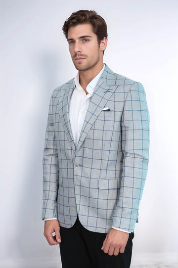 Blazer Leggero a Collo Punta con Un Pulsante Blue - Wessi