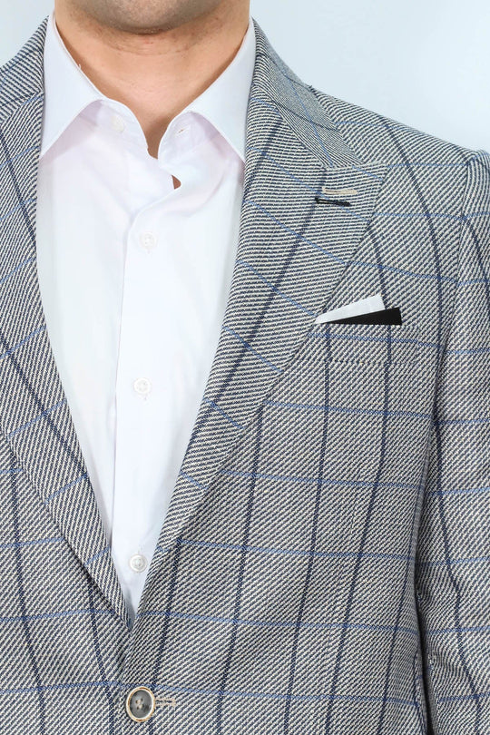 Single Button Pointed Collar Grey Blazer - Wessi