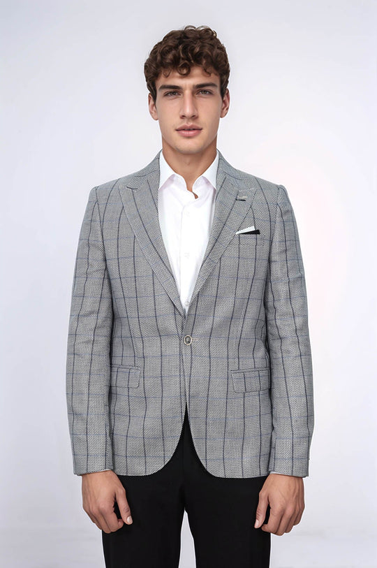 Single Button Pointed Collar Grey Blazer - Wessi