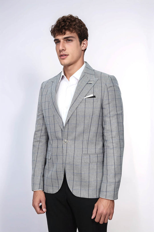 Single Button Pointed Collar Grey Blazer - Wessi