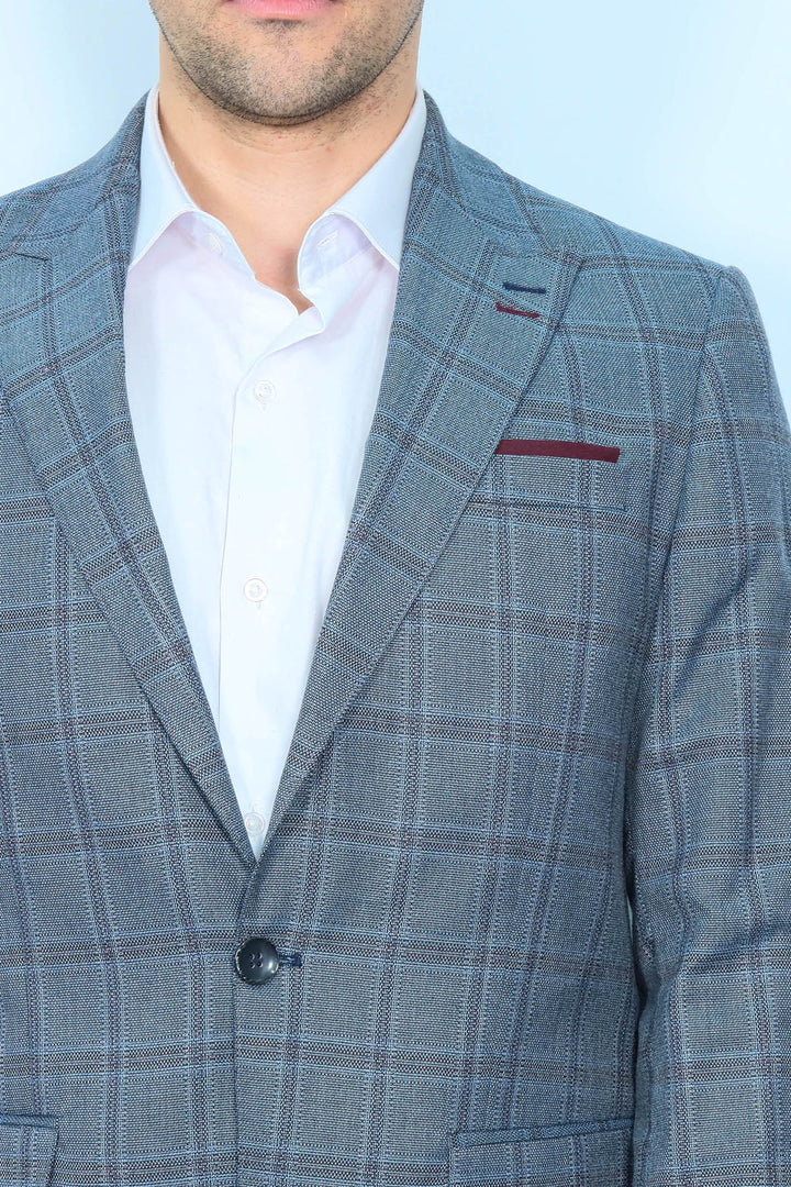 Blazer Hombre Slim Fit Cuadros Gris - Wessi