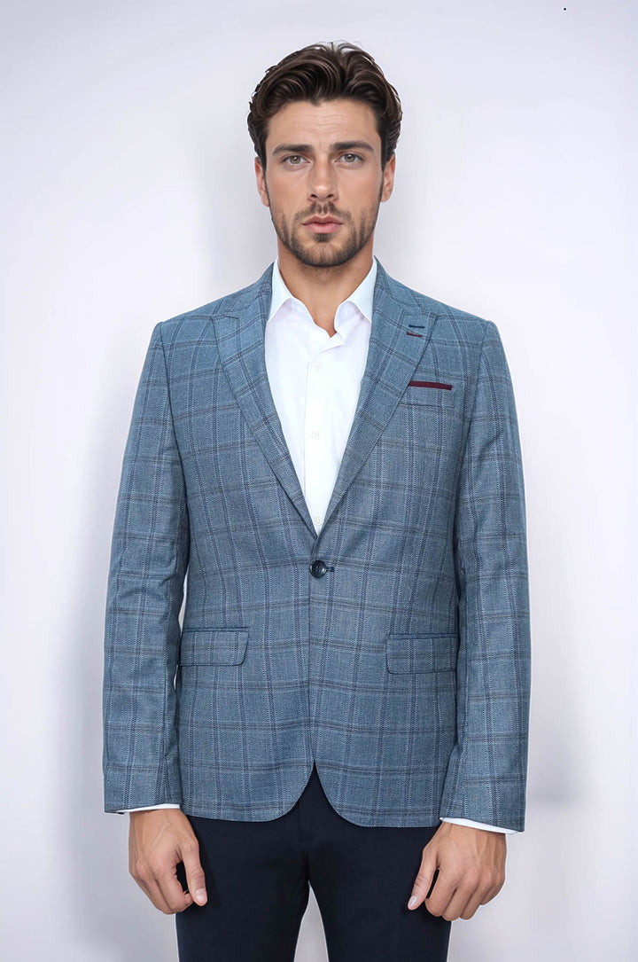 Blazer Hombre Slim Fit Cuadros Gris - Wessi
