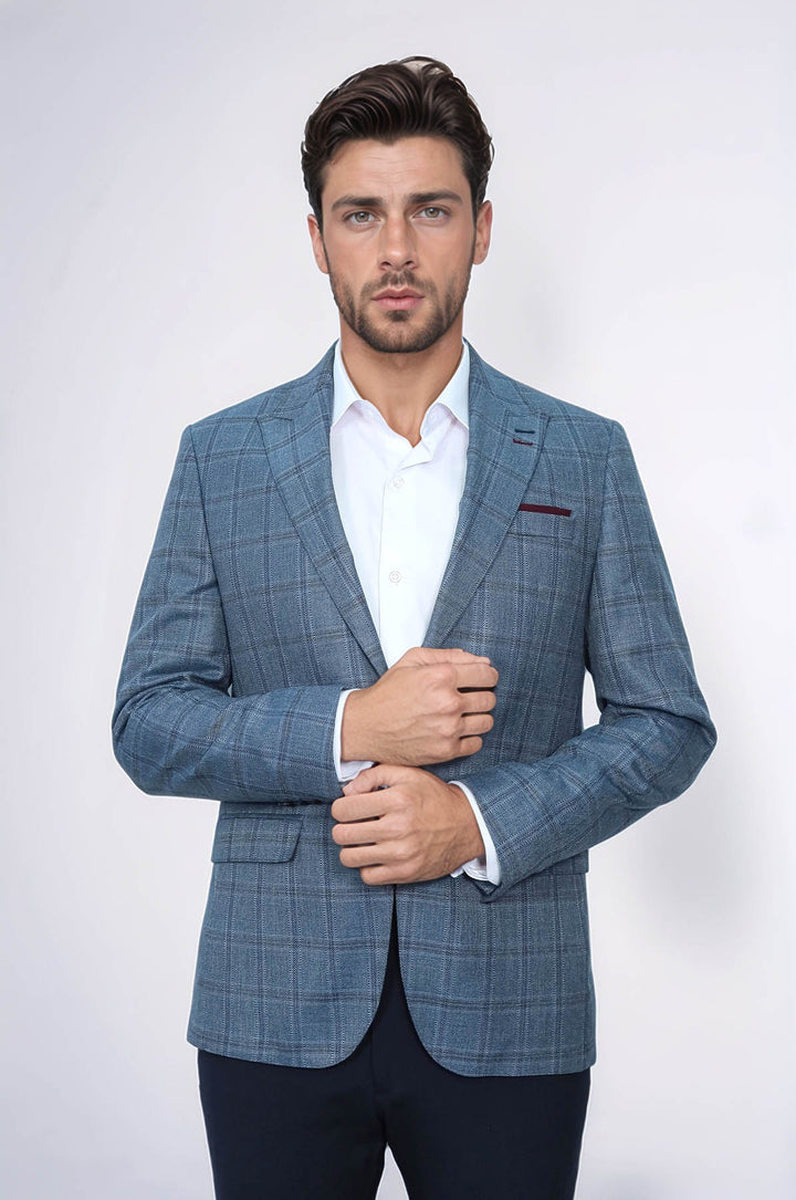 Blazer Hombre Slim Fit Cuadros Gris - Wessi