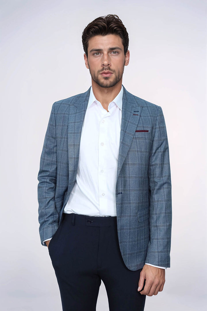 Blazer Hombre Slim Fit Cuadros Gris - Wessi