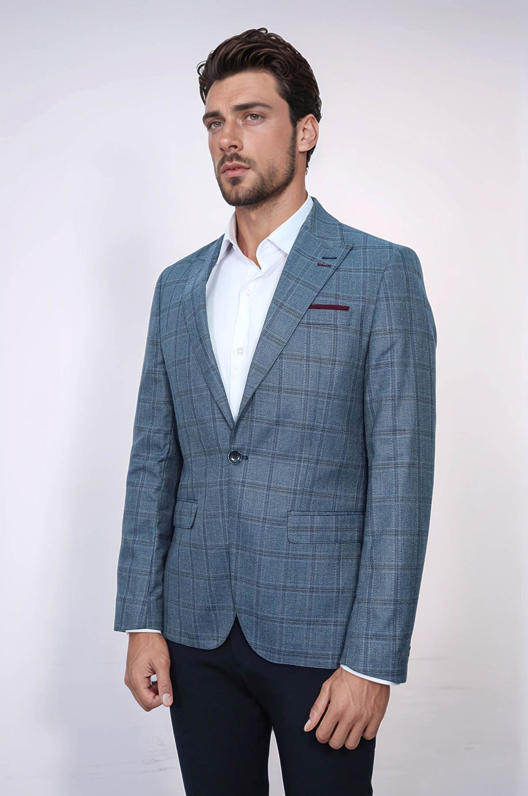 Blazer Hombre Slim Fit Cuadros Gris - Wessi