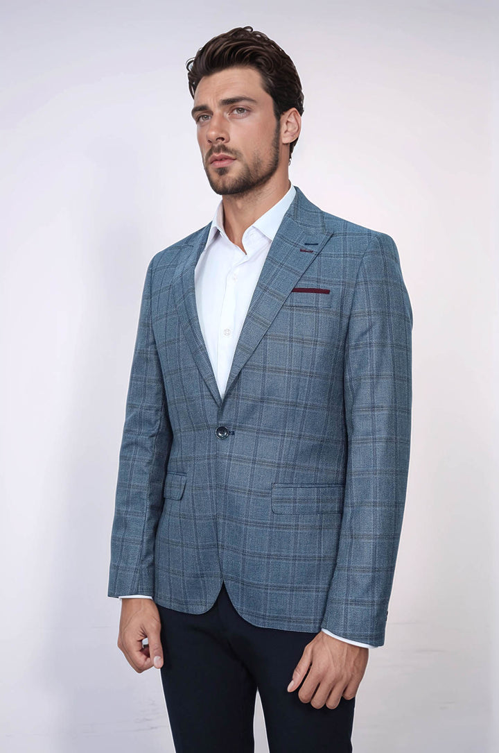 Blazer Hombre Slim Fit Cuadros Gris - Wessi