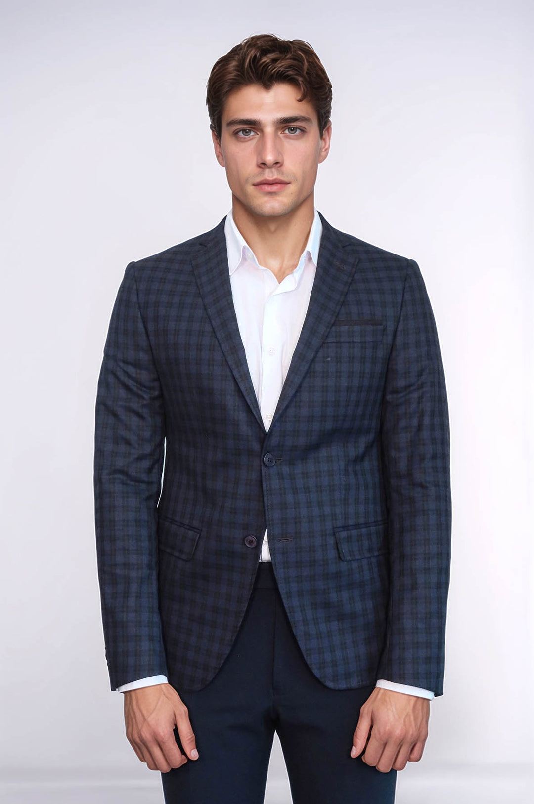 Plaid Navy Blue Jacket with Handkerchief - Wessi
