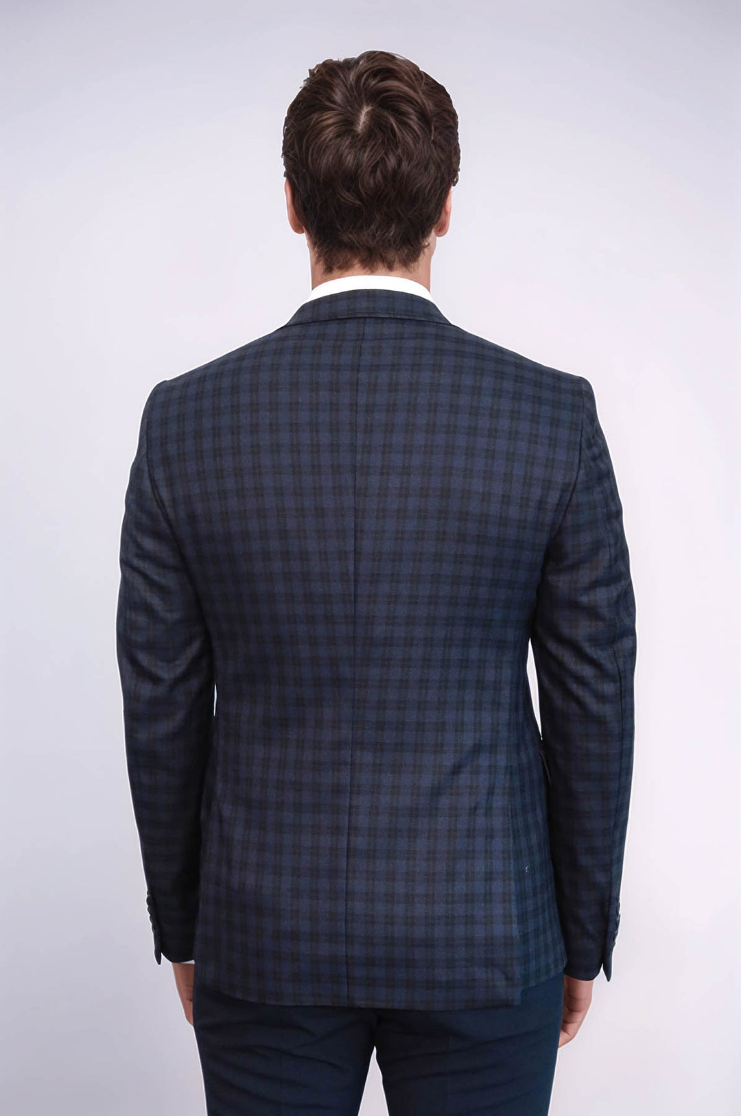 Plaid Navy Blue Jacket with Handkerchief - Wessi