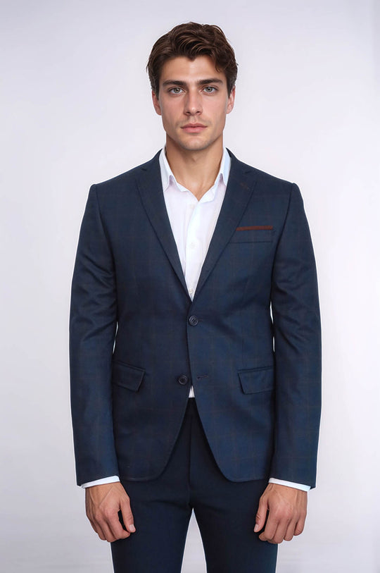Plaid Navy Blue Jacket with Handkerchief - Wessi