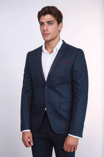 Plaid Navy Blue Jacket with Handkerchief - Wessi