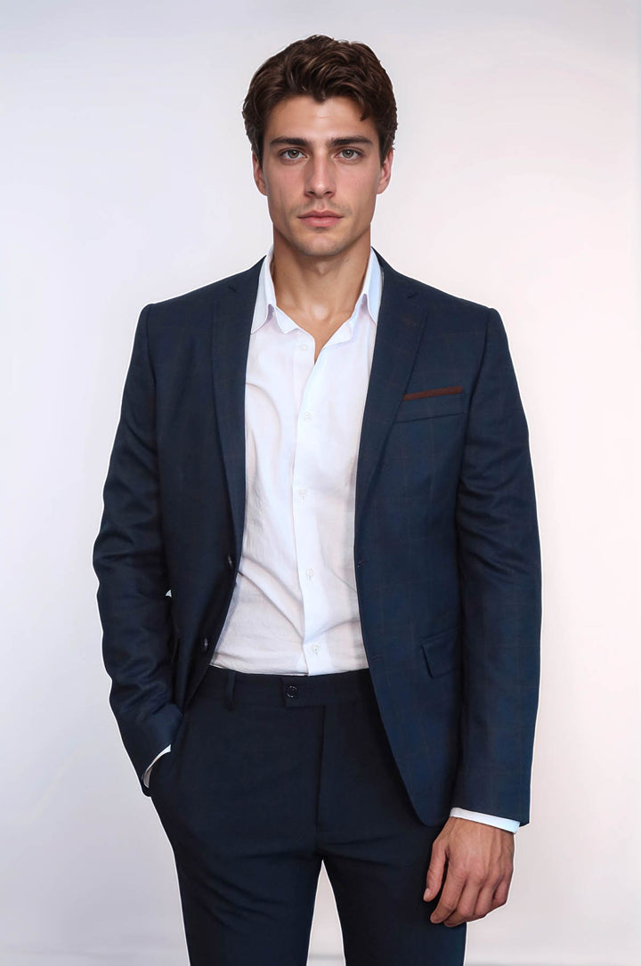 Plaid Navy Blue Jacket with Handkerchief - Wessi
