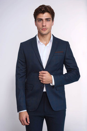 Plaid Navy Blue Jacket with Handkerchief - Wessi