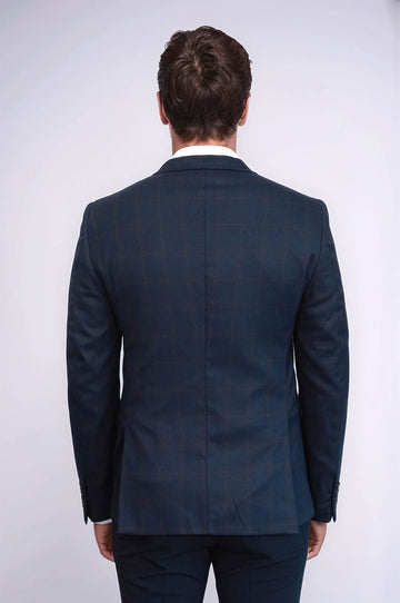 Plaid Navy Blue Jacket with Handkerchief - Wessi