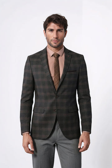 Blazer de lana a cuadros de corte entallado - Wessi