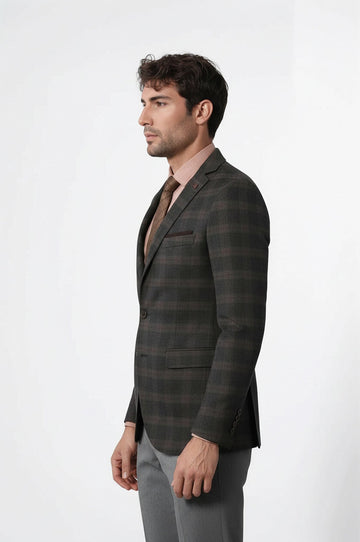 Blazer de lana a cuadros de corte entallado - Wessi