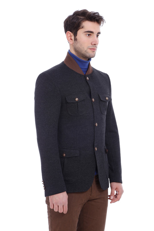 Сумка с 4 карманами, карманный вязаный воротник, черная куртка-Wessi