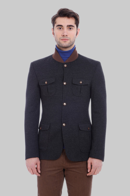 Сумка с 4 карманами, карманный вязаный воротник, черная куртка-Wessi