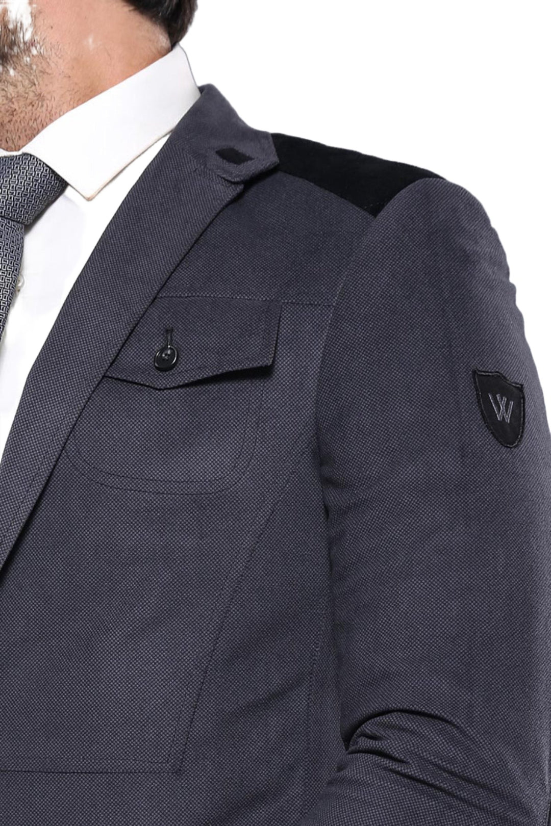 2 Button Bag Pocket Velvet Grey Jacket-Wessi