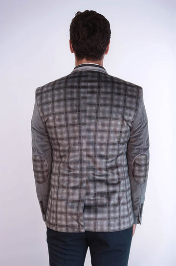 Plaid Sleeve Plaid Chest Smoked Velvet Blazer - Wessi