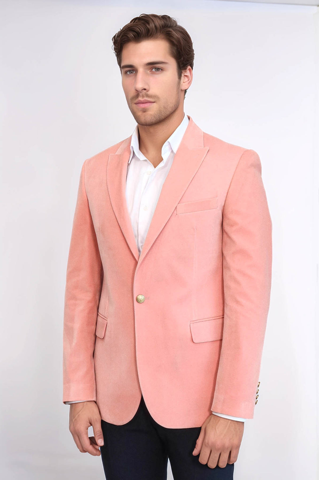 Blazer da uomo rosa in velluto con risvolto ampio - Wessi