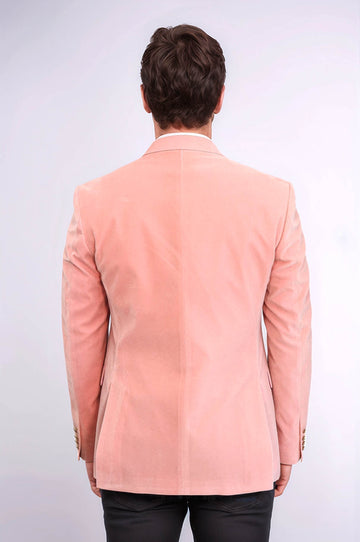 Wide Lapel Velvet Pink Men Blazer - Wessi