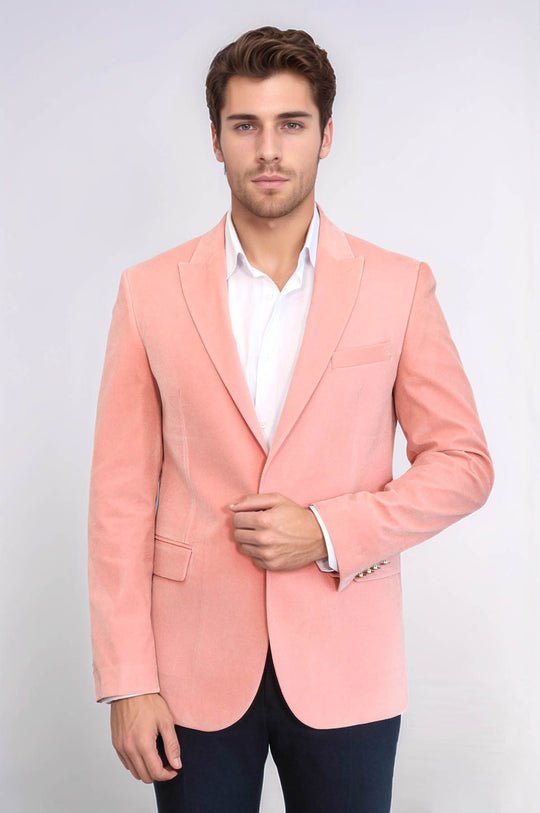 Wide Lapel Velvet Pink Men Blazer - Wessi