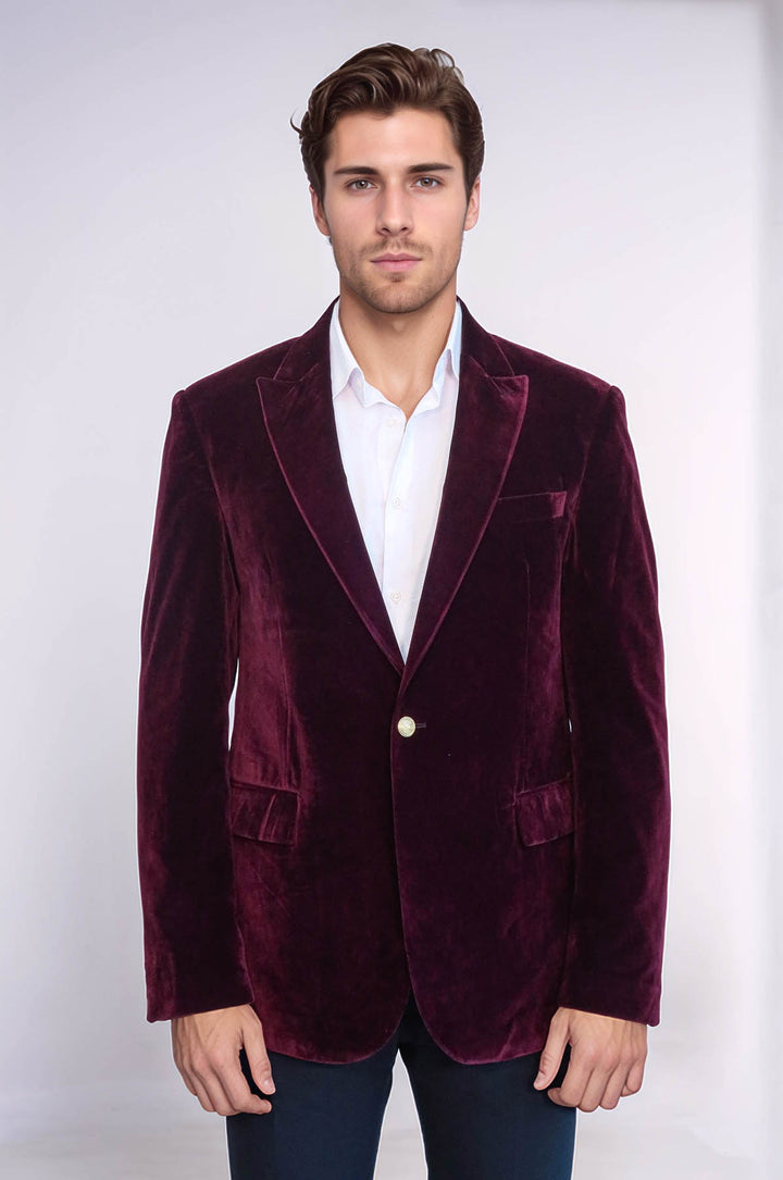 Blazer Burdeos Terciopelo con Solapa de Pico Ancha - Wessi