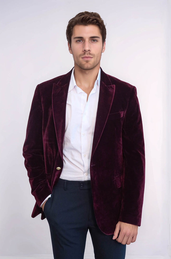 Blazer Burdeos Terciopelo con Solapa de Pico Ancha - Wessi