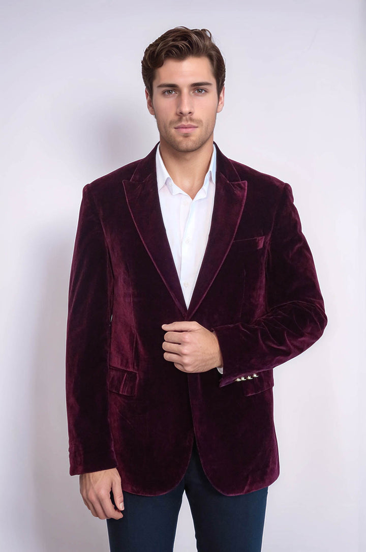 Blazer Burdeos Terciopelo con Solapa de Pico Ancha - Wessi