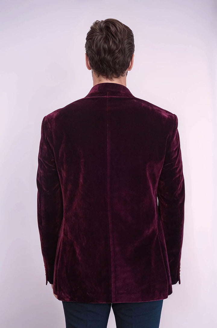 Blazer Burdeos Terciopelo con Solapa de Pico Ancha - Wessi