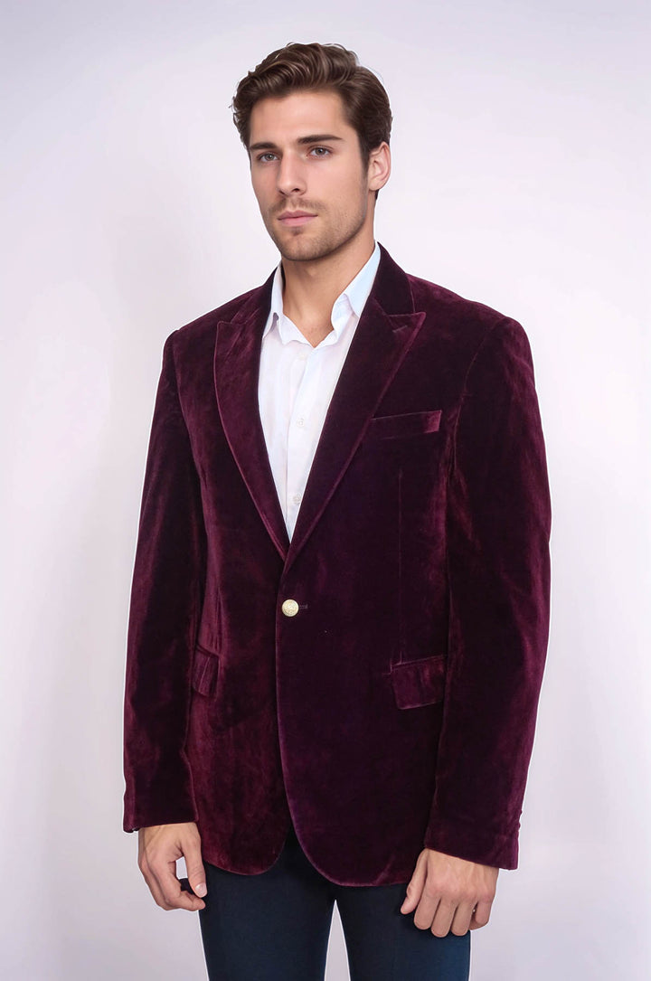 Blazer Burdeos Terciopelo con Solapa de Pico Ancha - Wessi