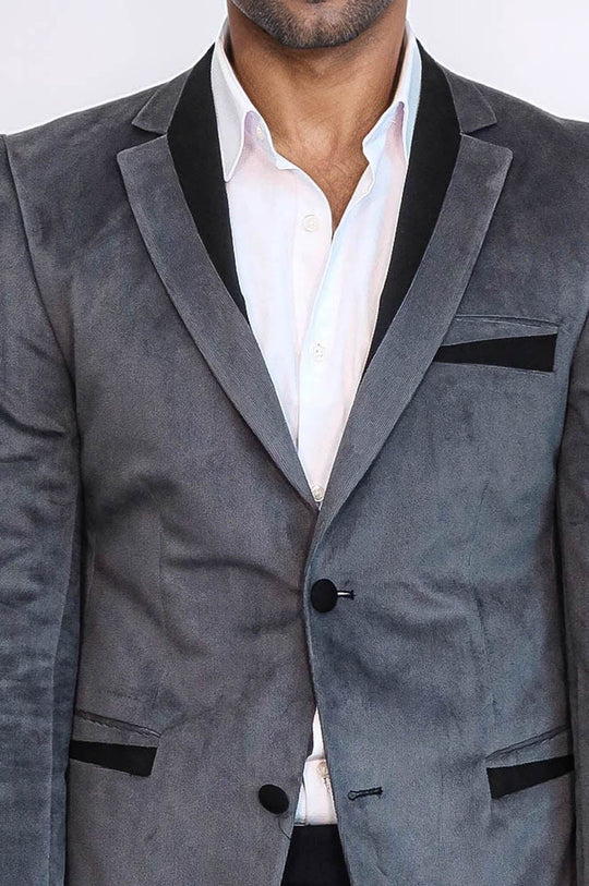 2 Buttons Pocket Piping Velvet Grey Jacket