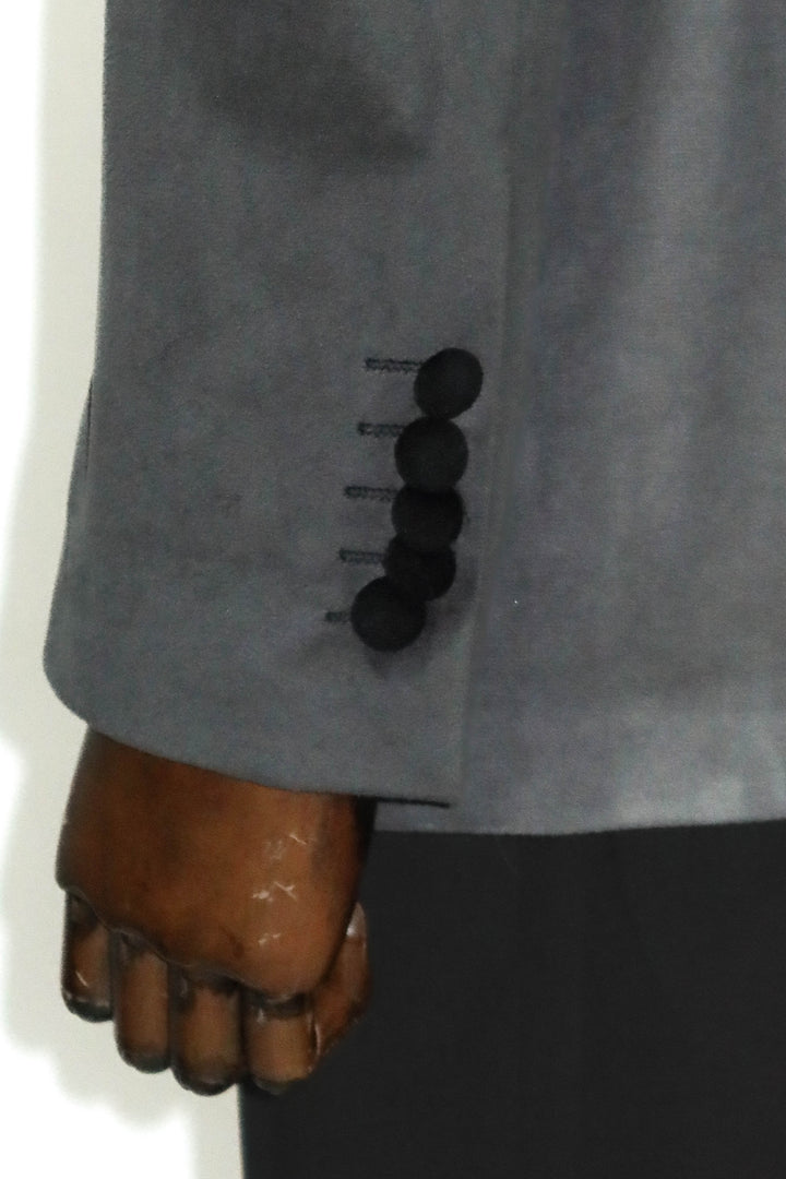 2 Buttons Pocket Piping Velvet Grey Jacket