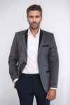 2 Buttons Pocket Piping Velvet Grey Jacket