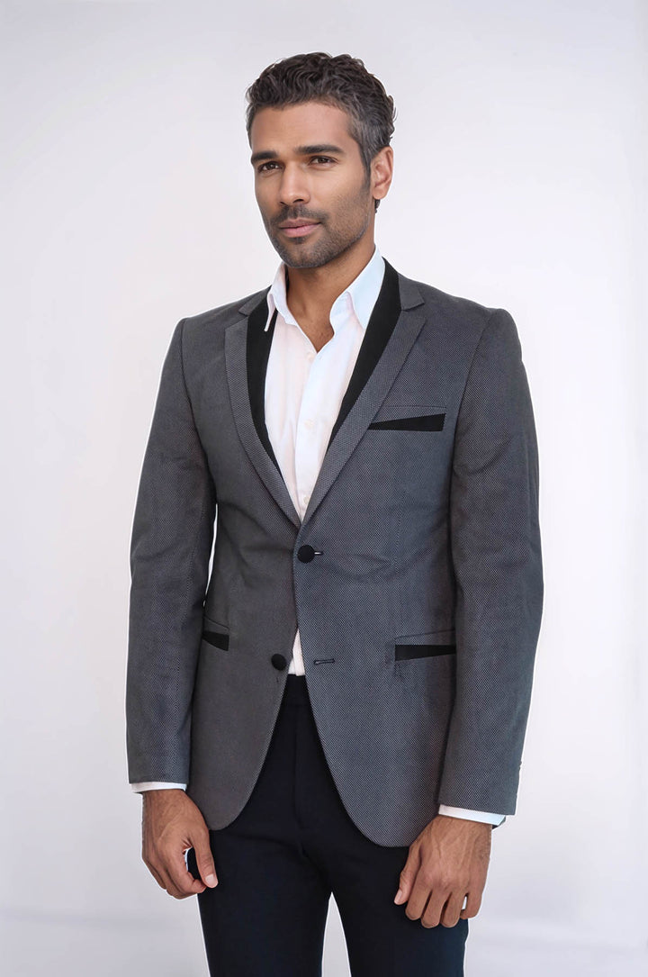 Chaqueta Gris Terciopelo Con Ribetes Bolsillo 2 Botones