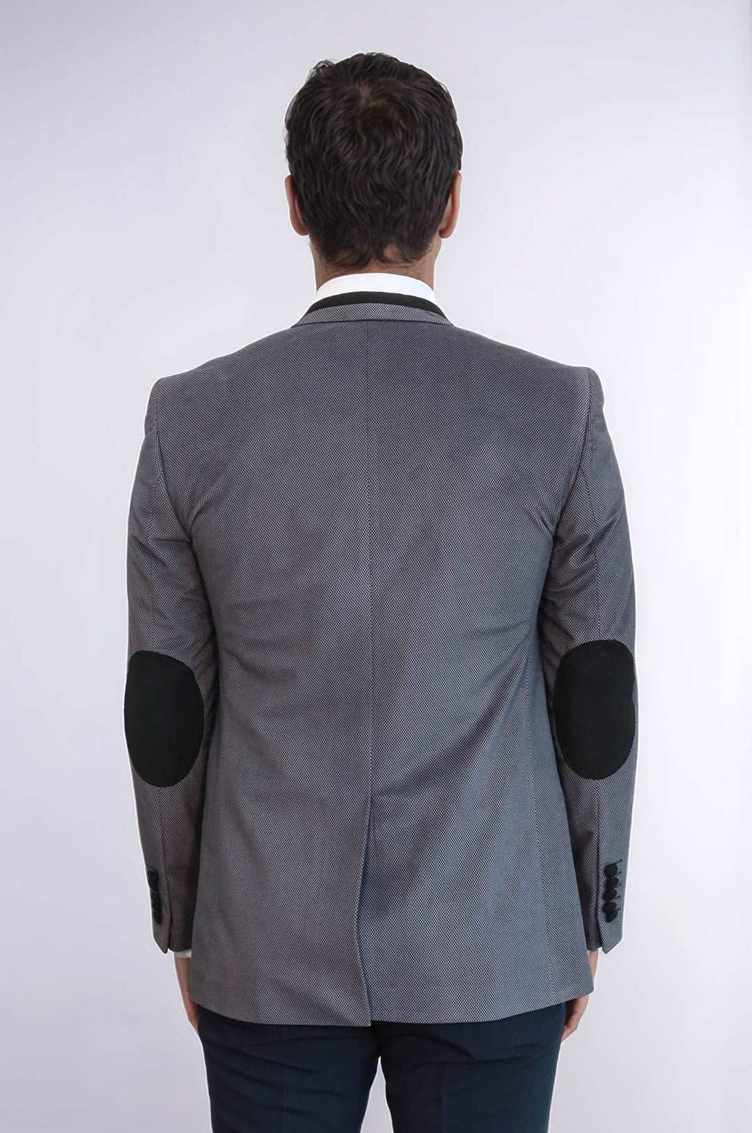 Chaqueta Gris Terciopelo Con Ribetes Bolsillo 2 Botones