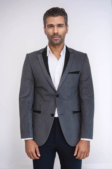 2 Buttons Pocket Piping Velvet Grey Jacket